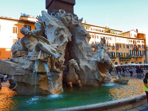 Fountain of four rivers in Piazza Navona in Rome
