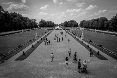 Parque del Palacio de Nymphenburg en blanco y negro