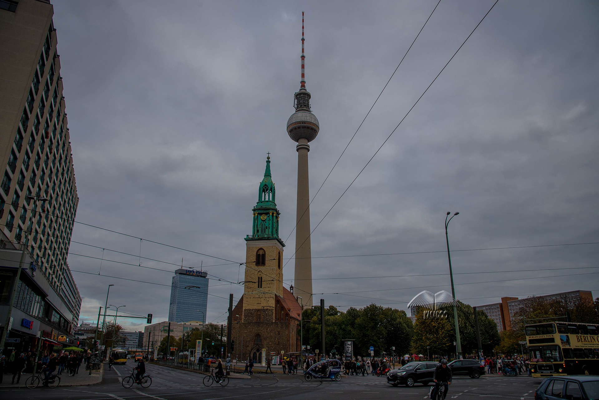 St Mary’s Church and the TV Tower in Berlin-Germany