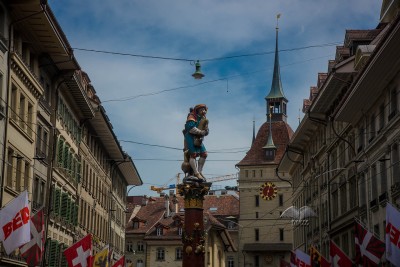 Piper fountain on Spitalgasse street in Bern-Switzerland