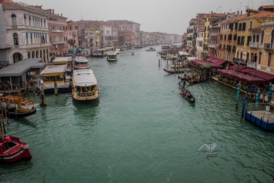 The view of Grand Canal from Rialto Bridge in Venice-Italy